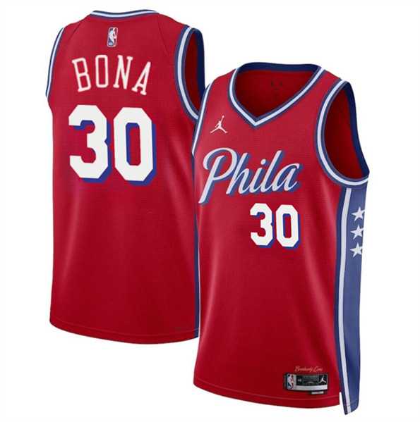 Mens Philadelphia 76ers #30 Adam Bona Red 2024 Draft Statement Edition Basketball Stitched Jersey Dzhi->philadelphia 76ers->NBA Jersey